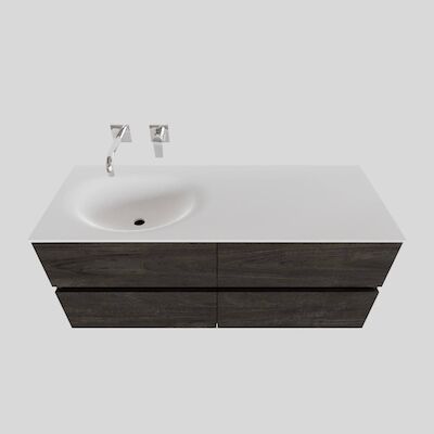 Badkamermeubel Solid Surface BWS Stockholm 120×46 cm Links Wood Dark Brown 4 Laden (0 kraangaten)