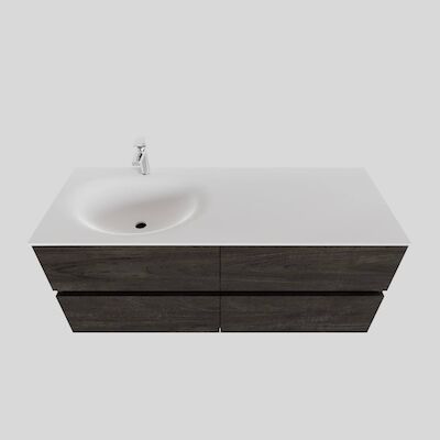 Badkamermeubel Solid Surface BWS Stockholm 120×46 cm Links Wood Dark Brown 4 Laden (met 1 kraangat)