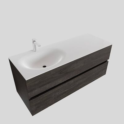 Badkamermeubel Solid Surface BWS Stockholm 120×46 cm Links Wood Dark Brown (met 1 kraangat)