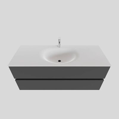 Badkamermeubel Solid Surface BWS Stockholm 120×46 cm Midden Mat Antraciet (met 1 kraangat)