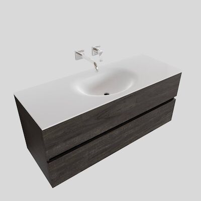 Badkamermeubel Solid Surface BWS Stockholm 120×46 cm Midden Wood Dark Brown (0 kraangaten)