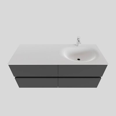Badkamermeubel Solid Surface BWS Stockholm 120×46 cm Rechts Mat Antraciet 4 Laden (met 1 kraangat)