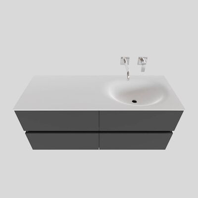 Badkamermeubel Solid Surface BWS Stockholm 120×46 cm Rechts Mat Antraciet 4 Laden (zonder kraangaten)