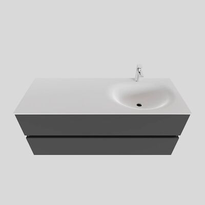 Badkamermeubel Solid Surface BWS Stockholm 120×46 cm Rechts Mat Antraciet (met 1 kraangat)
