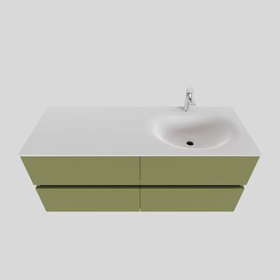 Badkamermeubel Solid Surface BWS Stockholm 120×46 cm Rechts Mat Groen 4 Laden (met 1 kraangat)