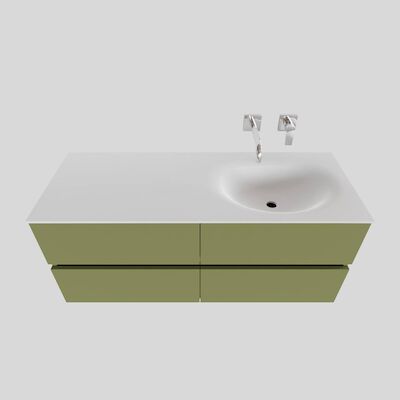 Badkamermeubel Solid Surface BWS Stockholm 120×46 cm Rechts Mat Groen 4 Laden (zonder kraangaten)