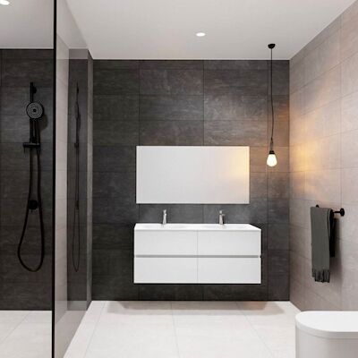 Badkamermeubel Solid Surface BWS Stockholm 120×46 cm Rechts Mat Wit (zonder kraangat)