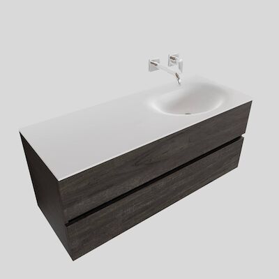 Badkamermeubel Solid Surface BWS Stockholm 120×46 cm Rechts Wood Dark Brown (0 kraangaten)