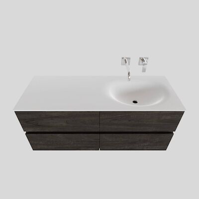 Badkamermeubel Solid Surface BWS Stockholm 120×46 cm Rechts Wood Dark Brown 4 Laden (0 kraangaten)