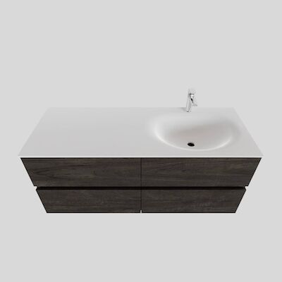 Badkamermeubel Solid Surface BWS Stockholm 120×46 cm Rechts Wood Dark Brown 4 Laden (met 1 kraangat)