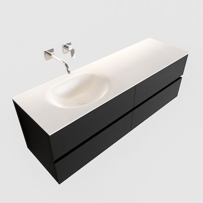 Badkamermeubel Solid Surface BWS Stockholm 150×45 cm Mat Zwart Urban Links (0 kraangaten, 4 lades)
