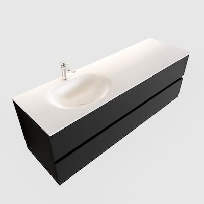Badkamermeubel Solid Surface BWS Stockholm 150×45 cm Mat Zwart Urban Links (1 kraangat)