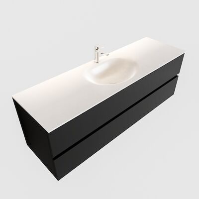Badkamermeubel Solid Surface BWS Stockholm 150×45 cm Mat Zwart Urban Midden (1 kraangat)