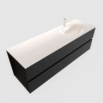 Badkamermeubel Solid Surface BWS Stockholm 150×45 cm Mat Zwart Urban Rechts (1 kraangat)