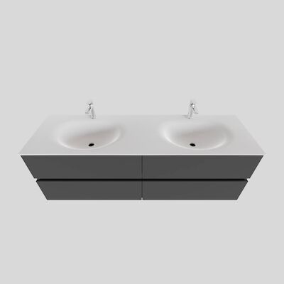 Badkamermeubel Solid Surface BWS Stockholm 150×46 cm Dubbel Mat Antraciet 4 Laden (met 2 kraangaten)