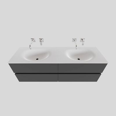 Badkamermeubel Solid Surface BWS Stockholm 150×46 cm Dubbel Mat Antraciet 4 Laden (zonder kraangaten)