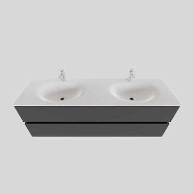 Badkamermeubel Solid Surface BWS Stockholm 150×46 cm Dubbel Mat Antraciet (met 2 kraangaten)