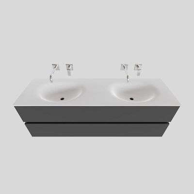 Badkamermeubel Solid Surface BWS Stockholm 150×46 cm Dubbel Mat Antraciet (zonder kraangaten)
