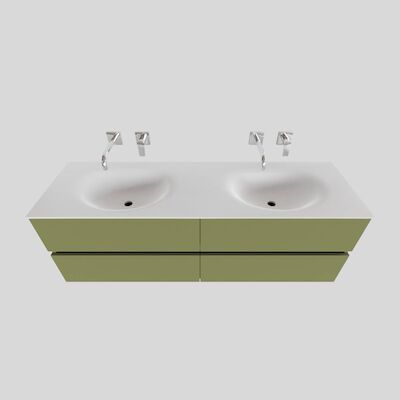 Badkamermeubel Solid Surface BWS Stockholm 150×46 cm Dubbel Mat Groen 4 Laden (zonder kraangaten)
