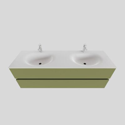 Badkamermeubel Solid Surface BWS Stockholm 150×46 cm Dubbel Mat Groen (met 2 kraangaten)