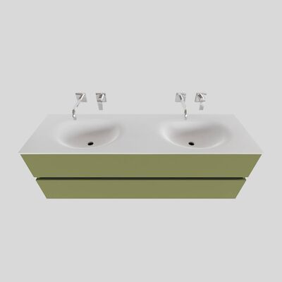 Badkamermeubel Solid Surface BWS Stockholm 150×46 cm Dubbel Mat Groen (zonder kraangaten)