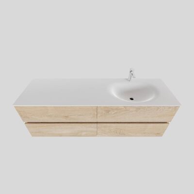 Badkamermeubel Solid Surface BWS Stockholm 150×46 cm Dubbel Wood Washed Oak (0 kraangaten)