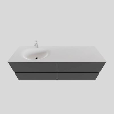 Badkamermeubel Solid Surface BWS Stockholm 150×46 cm Links Mat Antraciet 4 Laden (met 1 kraangat)