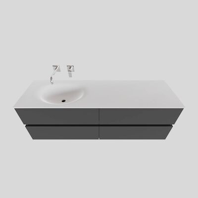 Badkamermeubel Solid Surface BWS Stockholm 150×46 cm Links Mat Antraciet 4 Laden (zonder kraangaten)