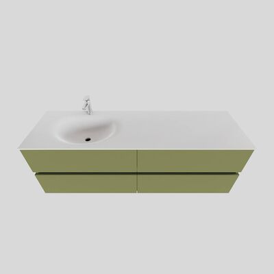 Badkamermeubel Solid Surface BWS Stockholm 150×46 cm Links Mat Groen 4 Laden (met 1 kraangat)