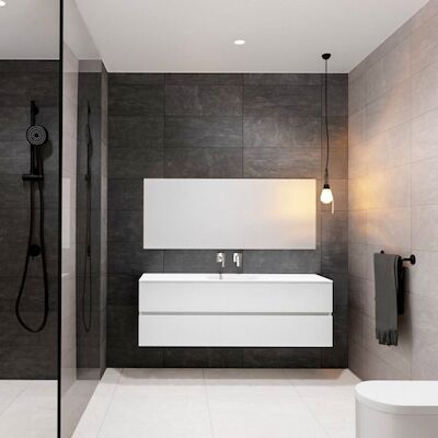 Badkamermeubel Solid Surface BWS Stockholm 150×46 cm Links Mat Wit (met 1 kraangat)