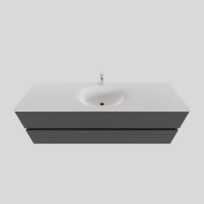 Badkamermeubel Solid Surface BWS Stockholm 150×46 cm Midden Mat Antraciet (met 1 kraangat)