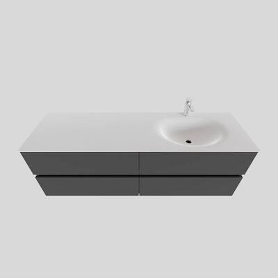 Badkamermeubel Solid Surface BWS Stockholm 150×46 cm Rechts Mat Antraciet 4 Laden (met 1 kraangat)
