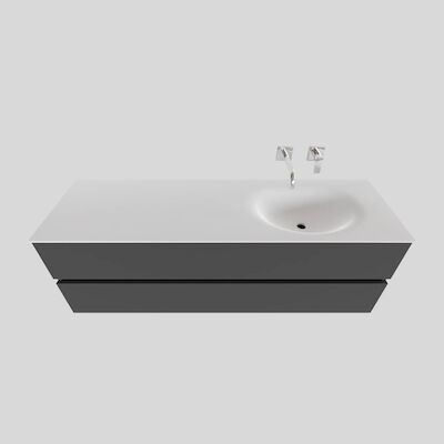 Badkamermeubel Solid Surface BWS Stockholm 150×46 cm Rechts Mat Antraciet (zonder kraangat)