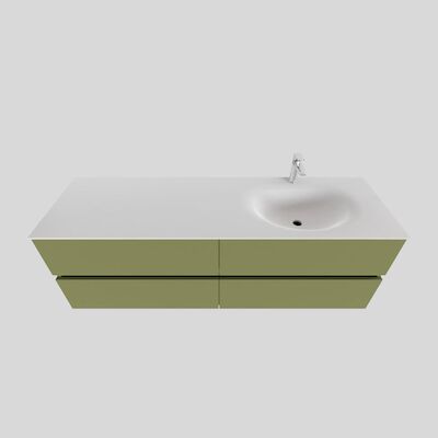 Badkamermeubel Solid Surface BWS Stockholm 150×46 cm Rechts Mat Groen 4 Laden (met 1 kraangat)