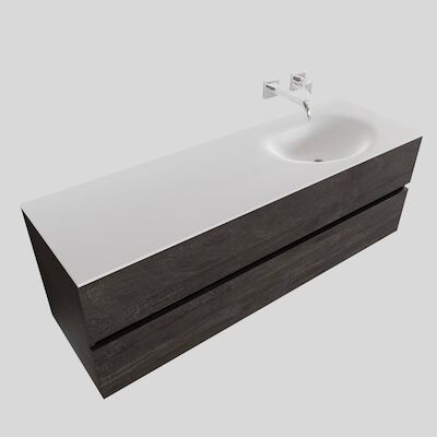 Badkamermeubel Solid Surface BWS Stockholm 150×46 cm Rechts Wood Dark Brown (0 kraangaten)