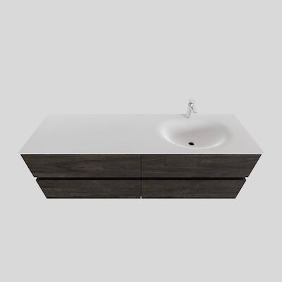 Badkamermeubel Solid Surface BWS Stockholm 150×46 cm Rechts Wood Dark Brown 4 Laden (met 1 kraangat)