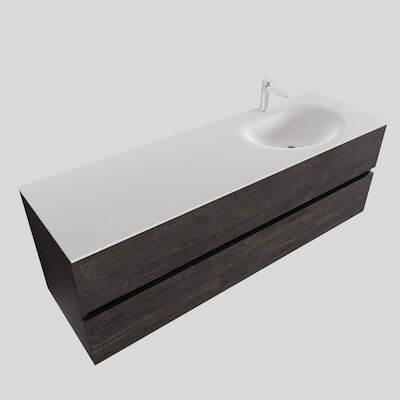 Badkamermeubel Solid Surface BWS Stockholm 150×46 cm Rechts Wood Dark Brown (met 1 kraangat)