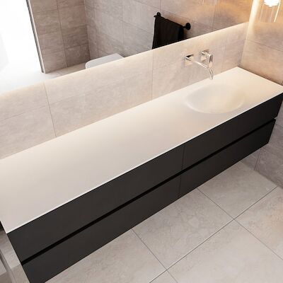 Badkamermeubel Solid Surface BWS Stockholm 200×45 cm Mat Zwart Urban Rechts (0 kraangaten, 4 lades)