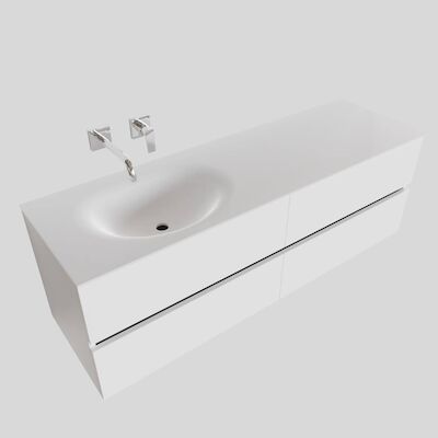 Badkamermeubel Solid Surface BWS Stockholm 200×46 cm Mat Wit Wasbak Links (0 kraangaten, 4 lades)