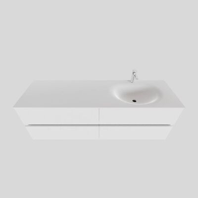 Badkamermeubel Solid Surface BWS Stockholm 200×46 cm Mat Wit Wasbak Rechts (1 kraangat, 4 lades)