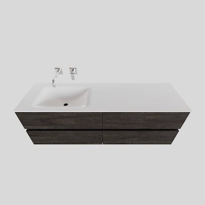 Badkamermeubel Solid Surface BWS Stockholm 200×46 cm Wood Dark Brown Wasbak Links (0 kraangaten, 4 lades)