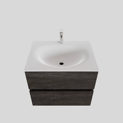 Badkamermeubel Solid Surface BWS Stockholm 60×46 cm Wood Dark Brown (1 kraangat)