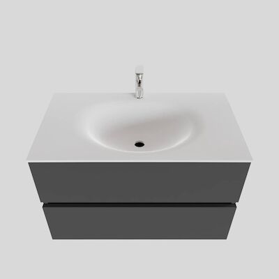 Badkamermeubel Solid Surface BWS Stockholm 80×46 cm Mat Antraciet (met 1 kraangat)
