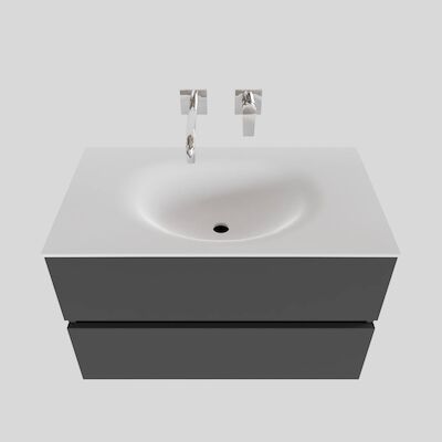 Badkamermeubel Solid Surface BWS Stockholm 80×46 cm Mat Antraciet (zonder kraangat)