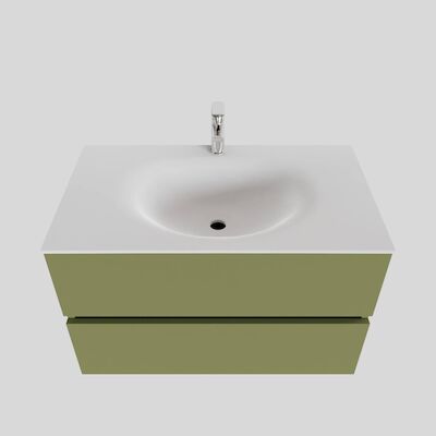 Badkamermeubel Solid Surface BWS Stockholm 80×46 cm Mat Groen (met 1 kraangat)