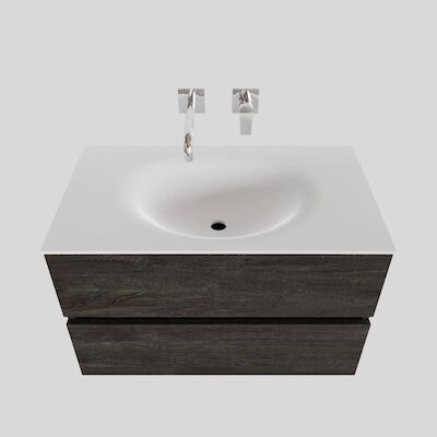Badkamermeubel Solid Surface BWS Stockholm 80×46 cm Wood Dark Brown (0 kraangaten)