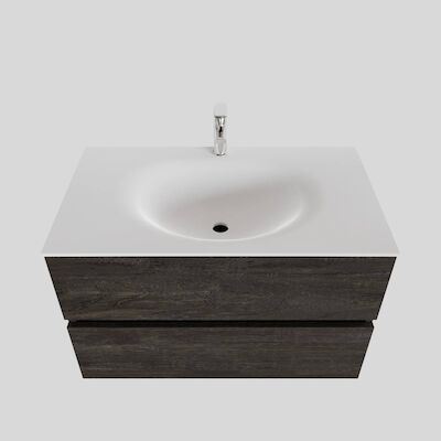 Badkamermeubel Solid Surface BWS Stockholm 80×46 cm Wood Dark Brown (1 kraangat)