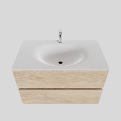 Badkamermeubel Solid Surface BWS Stockholm 80×46 cm Wood Washed Oak (1 kraangat)