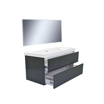 Badkamermeubel Wiesbaden Vision 100×46 Hoogglans Grijs (2 laden)