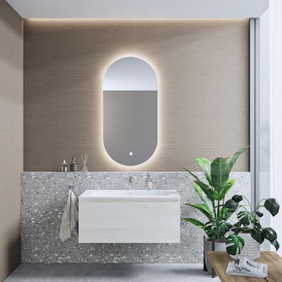 Badkamermeubelset BWS Anubis 100cm 1 Lade Monaco Wit Eiken Met Wastafel (Naar Keuze)